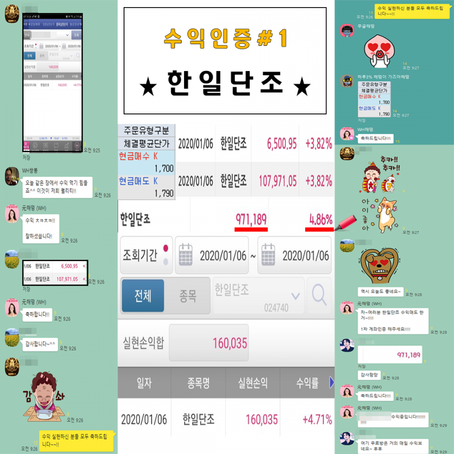 한일단조 수익인증 > 수익후기 | WH투자연구소