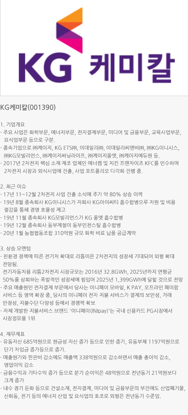 WH투자연구소) 200211 기업리서치 KG케미칼(001390) > 기업리서치 | WH투자연구소