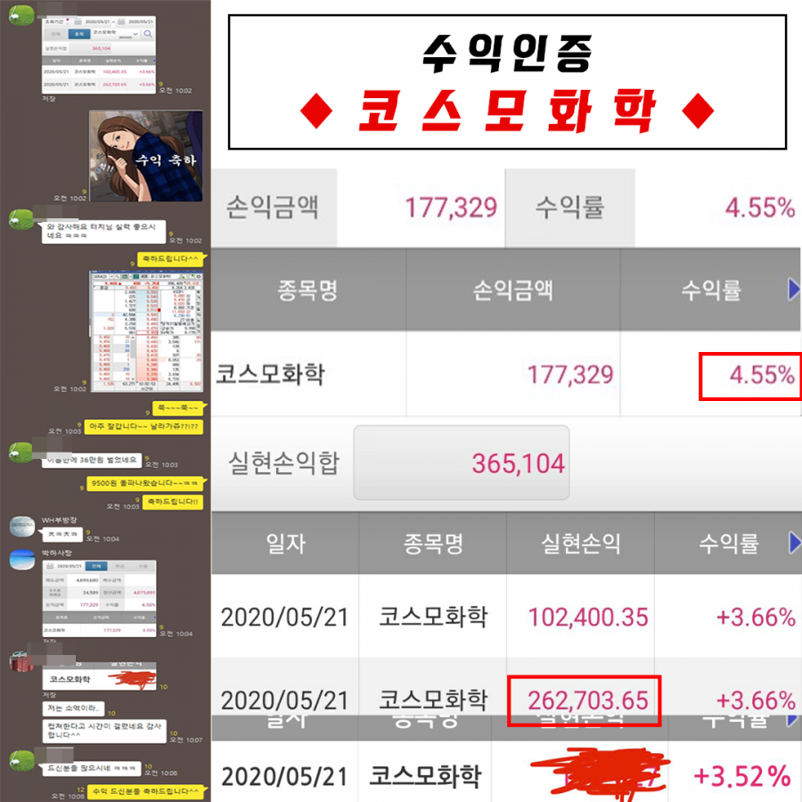 코스모화학 수익인증 > 수익후기 | WH투자연구소