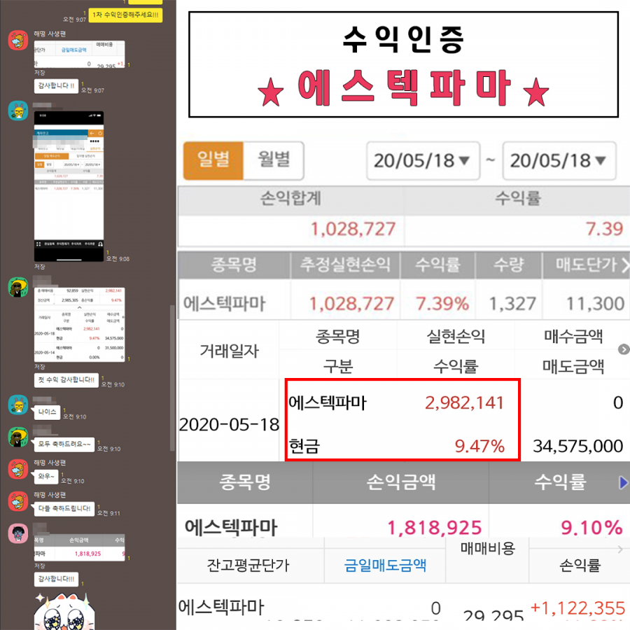 에스텍파마 수익인증 > 수익후기 | WH투자연구소