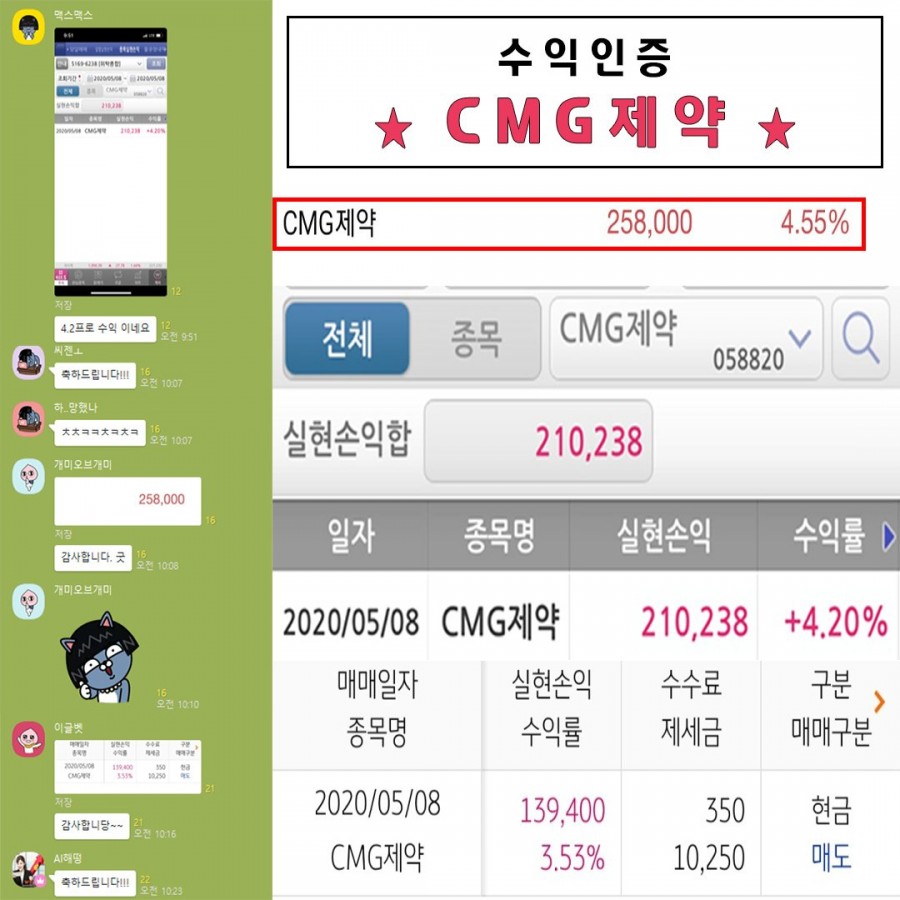 CMG제약 수익인증 > 수익후기 | WH투자연구소