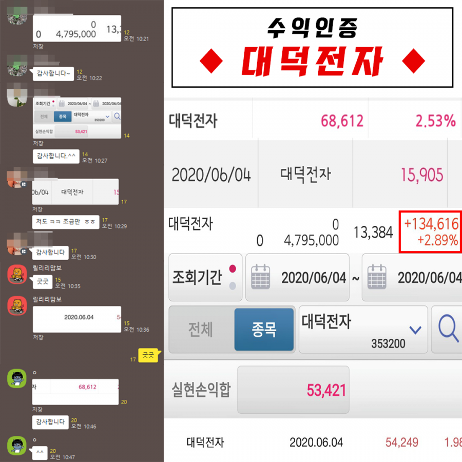 대덕전자 수익인증 > 수익후기 | WH투자연구소